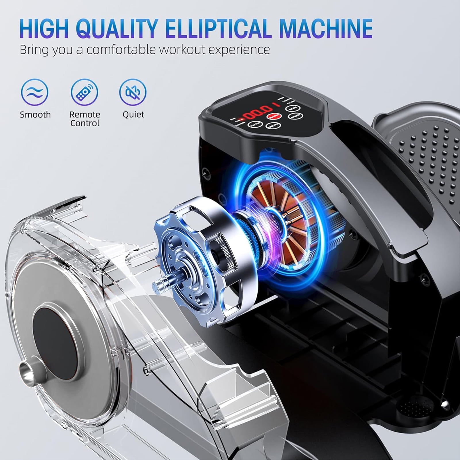 PROHIKER Under Desk Elliptical Machine Electric, Ellipse Leg Exerciser for Seniors Fully Assembled, Portable and Quiet Pedal Exerciser with Remote Control and LCD Display Monitor