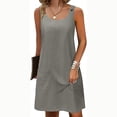 thumbnail image 3 of Scyoekwg Dresses for Women Sundress Crew Neck Tank Beach Mini Dresses Loose Sleeveless Solid Color Dresses Summer Women's Casual Dresses (Gray,S), 3 of 8