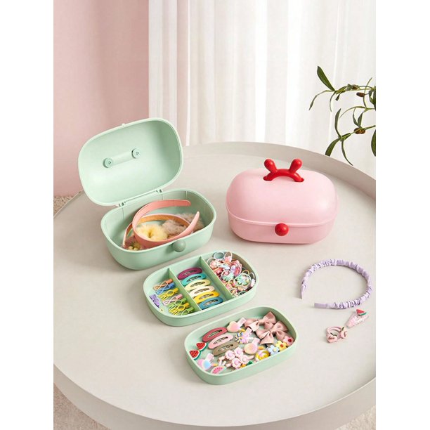 Children's Hair Accessories Organizer Box, Cute Multi-Layer Elastic Hair Tie Headband Storage Case, For Girls' Dressing Table