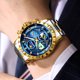 thumbnail image 5 of Reloj de Cuarzo para Hombre con Cielo Estrellado, Cronógrafo Luminoso Impermeable de 30 M, Correa de Acero Bicolor, 5 of 7