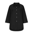 thumbnail image 6 of Frostluinai Womens Linen Button Down Shirts Oversized 3/4 Sleeve Rolled Tshirts Lapel Collar Tie Knot Tops Solid High Low Hem Tees Loose Blouses, 6 of 6