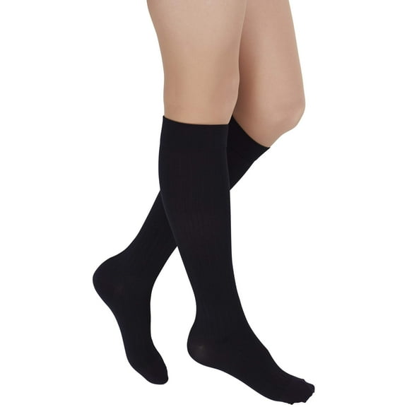 duomed Freedom Patterned 20-30 mmHg Knee High Closed Toe Compression Socks, Black, Medium