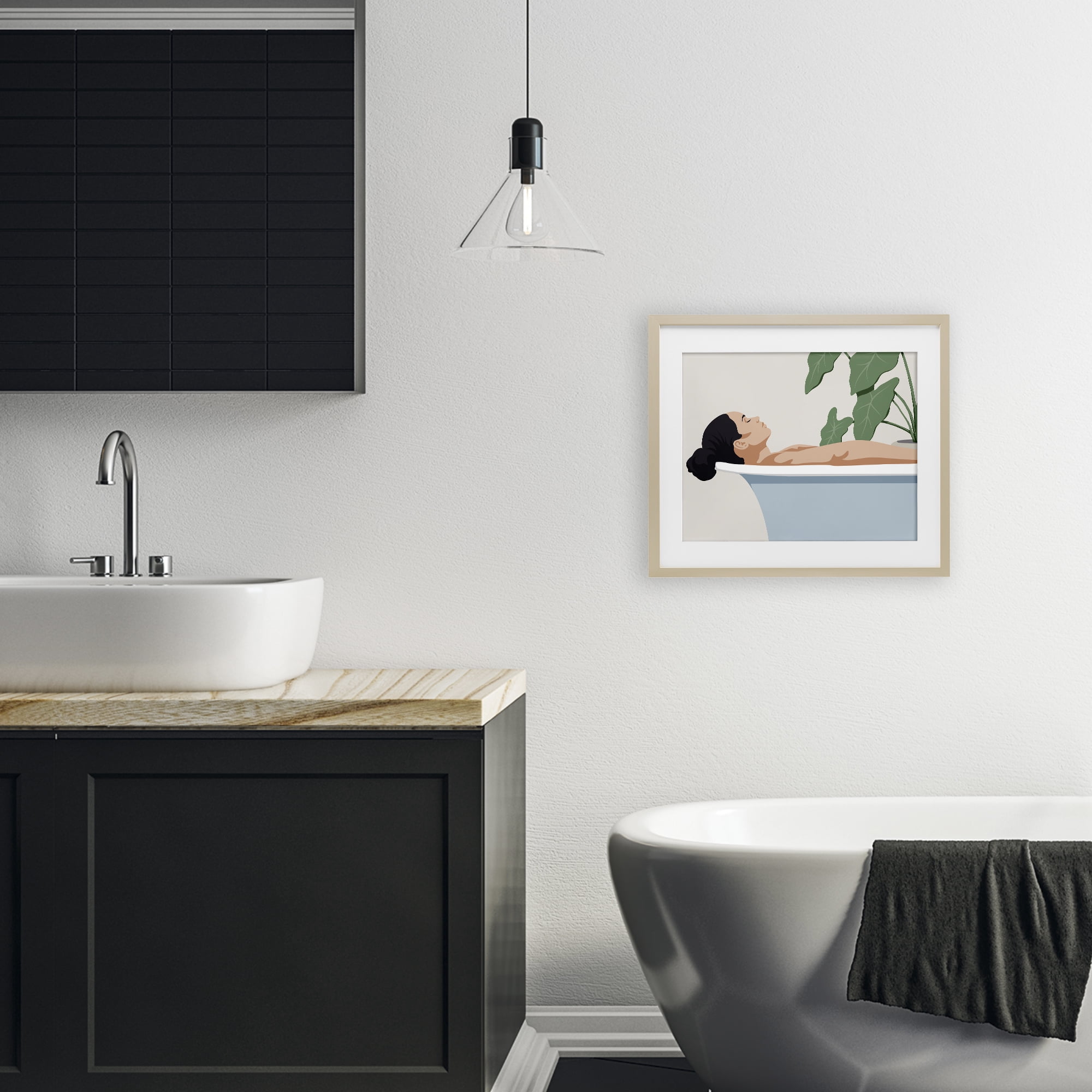 Stupell Industries Tub Relaxation Woman Birch Framed Print Under Glass, design by Marcus Prime