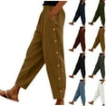 thumbnail image 1 of Pincandy Women's Solid Color Elastic Waist Corduroy Casual Pants, Side Pockets, Side Buttons, Casual & Daily Wear, 1 of 7