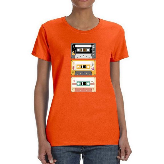 Retro Cassettes Art Shaped T-Shirt Women -Smartprints Designs, Female x-Large
