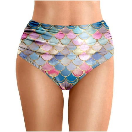 UFOUND Female Swimsuit Women s Summer Printed Waist Length Pleated Beach Double Layered Briefs Swim Trunks Brazilian Swim Wear M