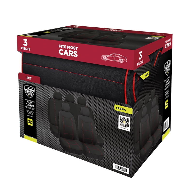 Auto Drive Red Piping Fabric Full Car Seat Covers Set photo 5