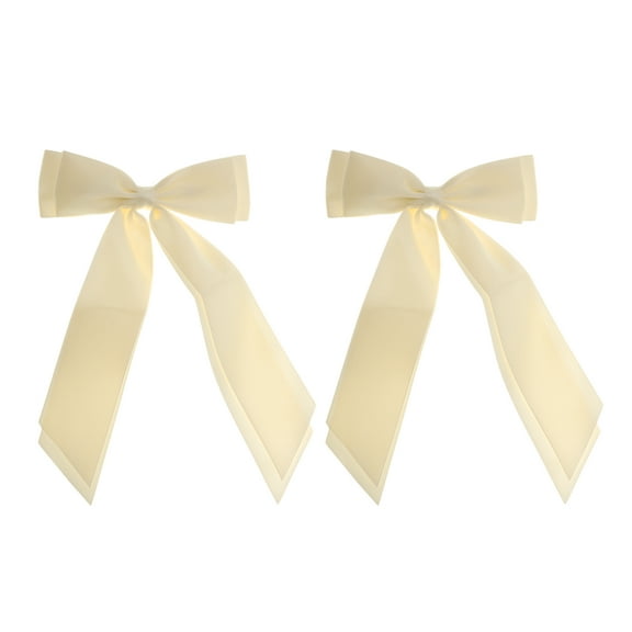 Unique Bargains 2 Pcs Fashion Double Ribbon Hair Clips Hairdo Clip Beige