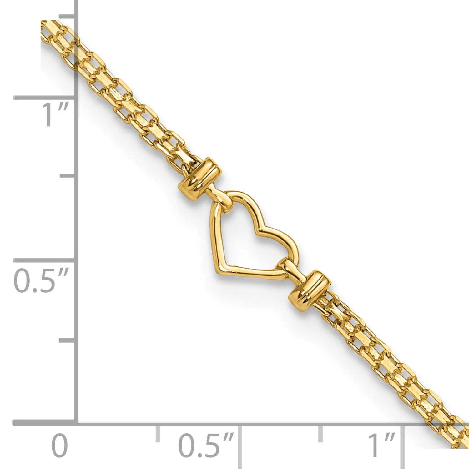 Primal Gold 14 Karat Yellow Gold Fancy Heart 9-inch Anklet