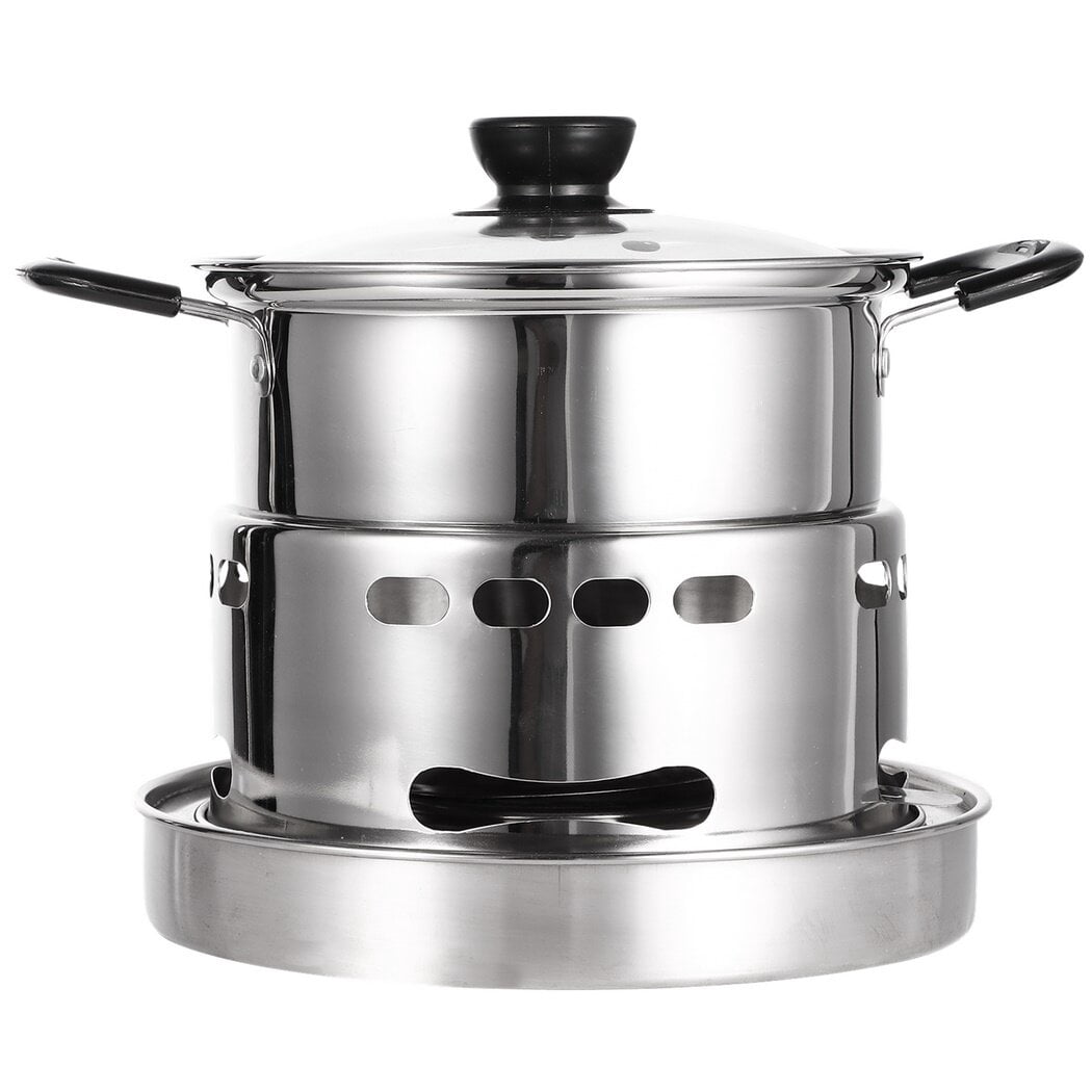 Spirit Cooker with Pot, Spirit Stove for Indoors, Portable Alcohol Camping Stove, Stainless Steel Cooker Without Electricity, Small Pot for Camping 6.3in