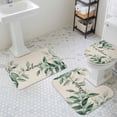 thumbnail image 3 of Summer Plant Bathroom Rugs Set Welcome Watercolor Green Leaf Linen Texture Non Slip Absorbent Soft Bath Mats 3 Piece Set with Bathroom Rug, U-Shaped Floor Mat, Toilet Seat Cover Small Size, 3 of 9