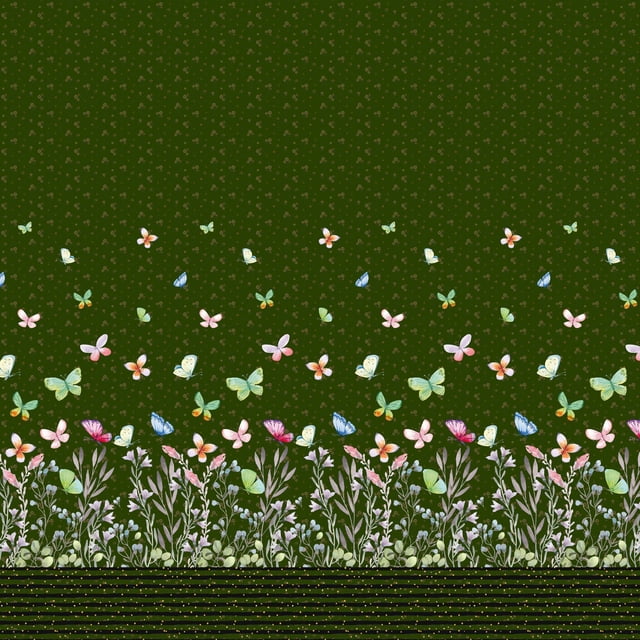 Soimoi Poly Georgette Fabric Leaves,Bell Flower & Butterflies Panel Decor Fabric Printed Yard 42 Inch Wide
