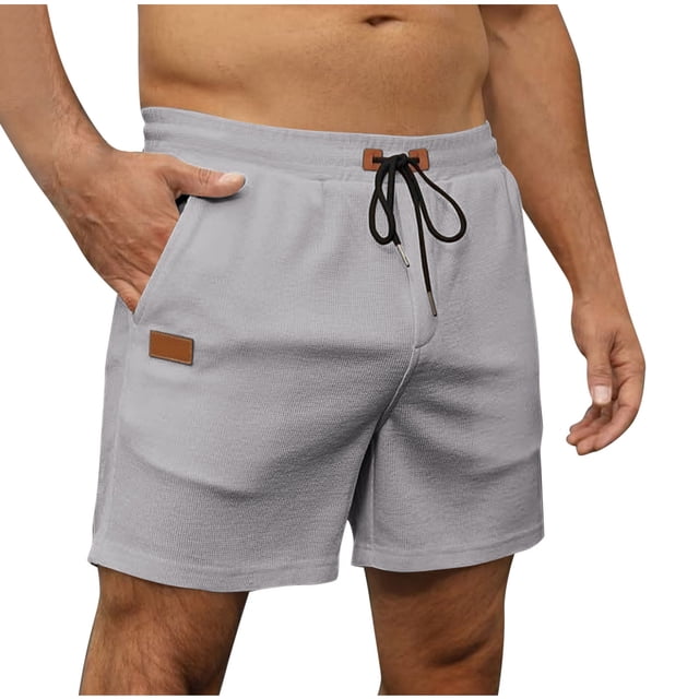 Plebaso Summer Casual Shorts for Men Drawstring Mens Lounge Shorts Loose Athletic Textured Jogger Shorts