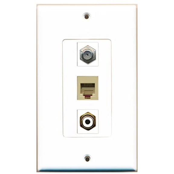 RiteAV - 1 Port RCA White and 1 Port Coax Cable TV- F-Type and 1 Port Phone RJ11 RJ12 Beige Decorative Wall Plate Decorative