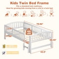 thumbnail image 5 of PORKISS Twin Size Platform Bed, Solid Wood Toddler Bed with Fence Guardrail Ladder, Twin Size Bed Frame for Kids Boys Girls, Montessori Bed, No Box Spring Needed, White #2, 5 of 10