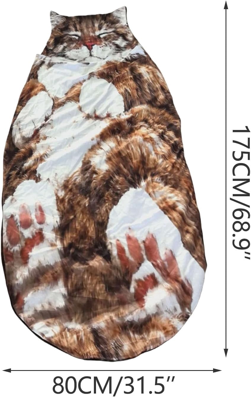 Adult Soft Sleeping Bag – Plush Cat Envelope Sleeping Bag for Camping, Sleepovers & Home Lounging, Washable Warm Blanket 68.9x31.5 (cat E)
