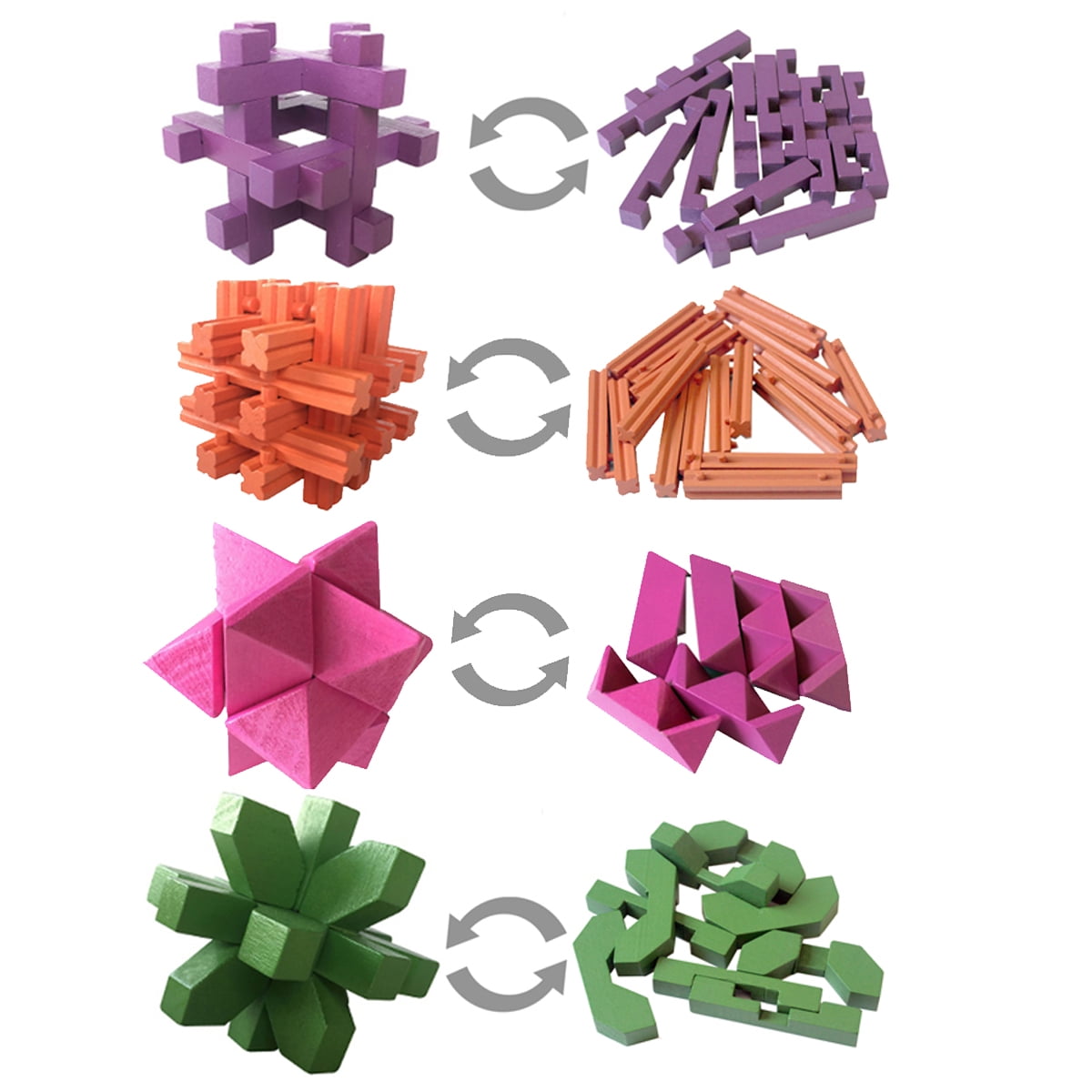 Zummy Brain Teasar 3D Wooden Colorful Puzzle Pack (4 Puzzles)