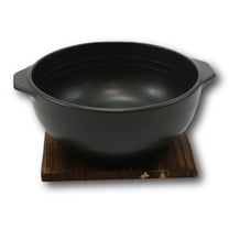 Japanese Black Donabe Ceramic Hot Clay Pot Bowl Casserole 32oz With Wooden Base