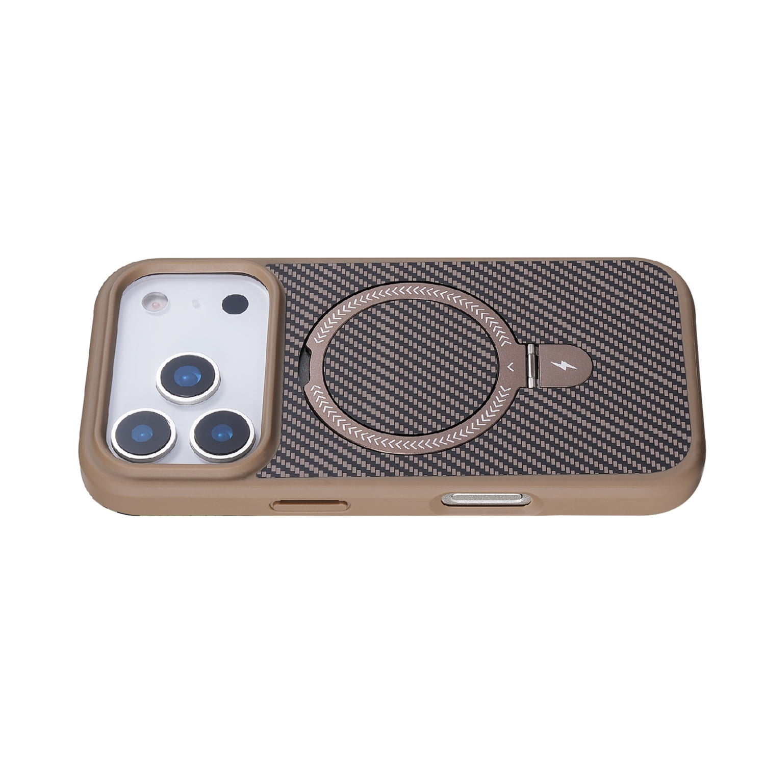 Carbon Texture MagSafe Case with Stand for iPhone 17 Pro Max - Gold