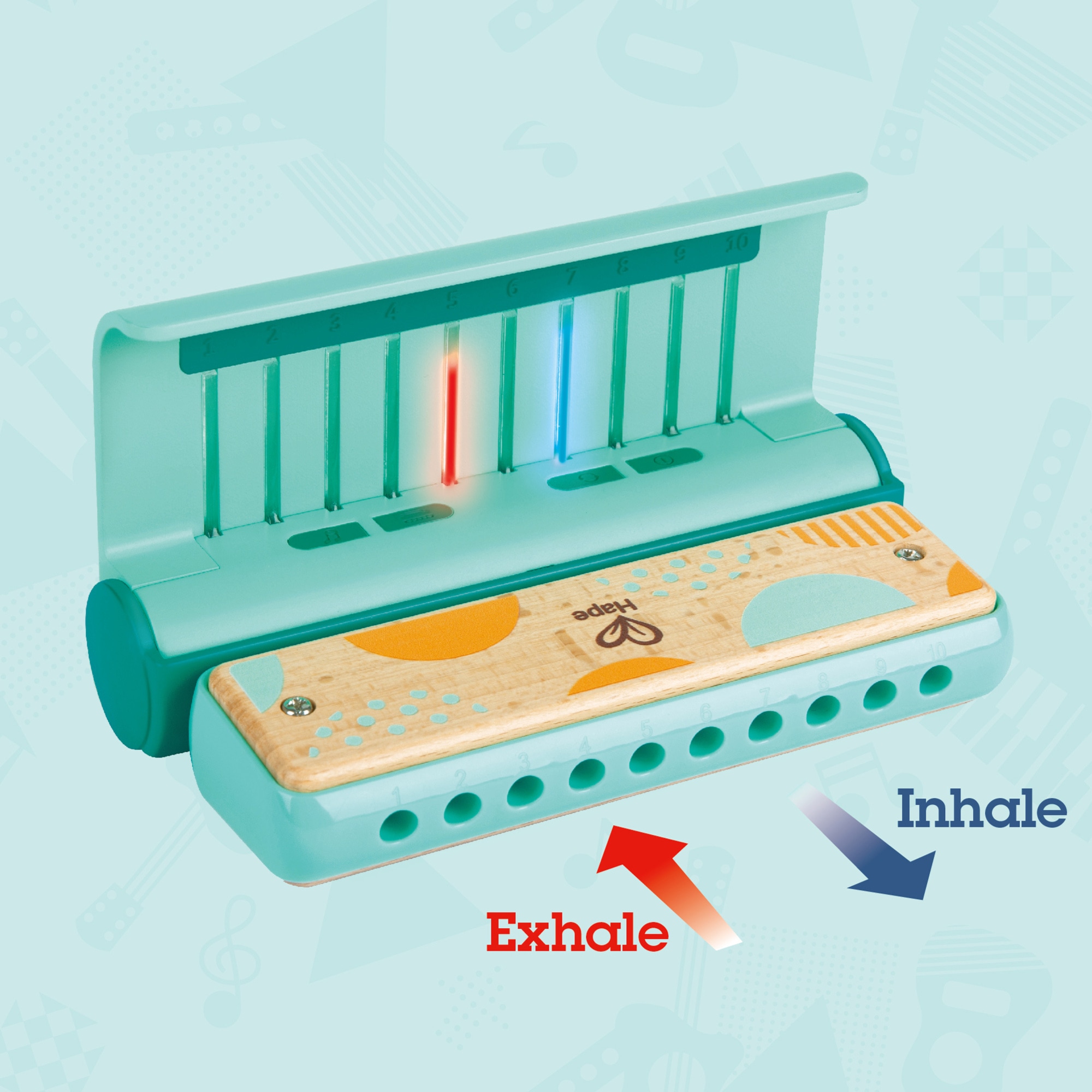 Hape Learn With Lights Kids Harmonica in Teal W/ USB Charging Capabilities