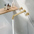 thumbnail image 2 of WOWOW Wall Mount Tub Filler Gold Bathtub Faucet Long Spout Reach 2 Cross Handles Tub Faucet with Brass Rough in Valve Included, 2 of 9
