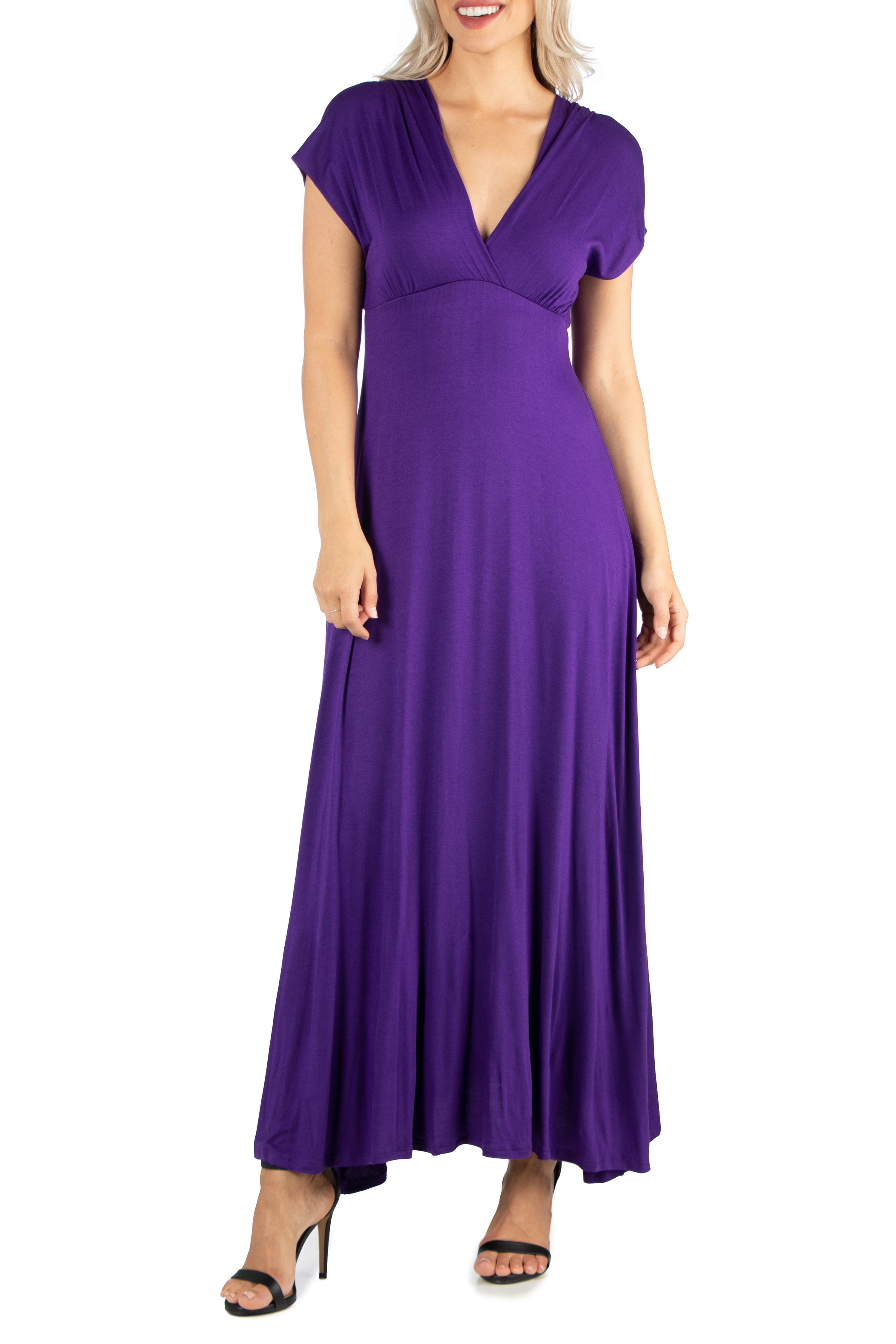 24/7 Comfort Apparel Women's Cap Sleeve VNeck Maxi Dress