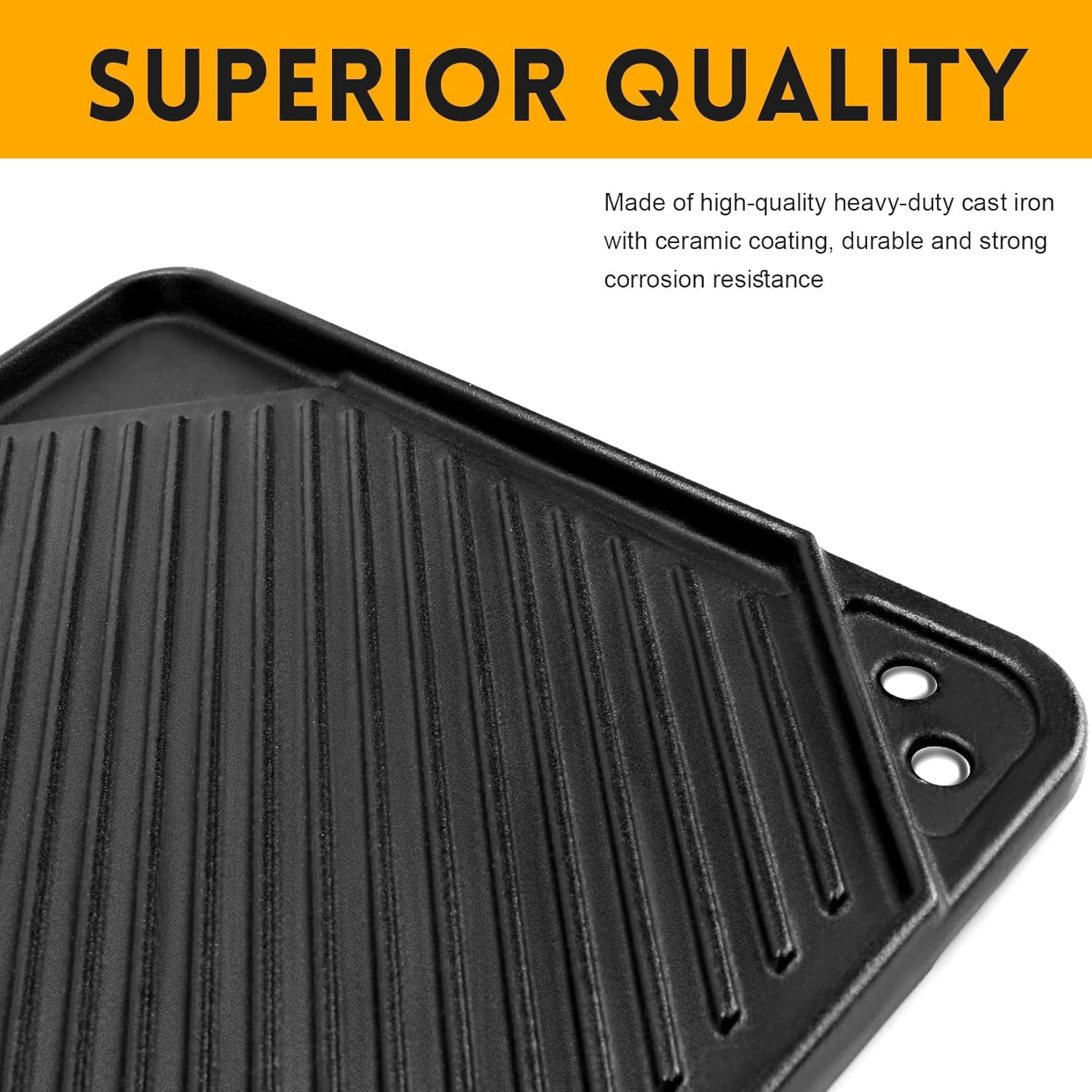 Cast Iron Reversible Griddle, Double-sided Flat Ribbed Pan for Indoor Outdoor Stove Grill Camping Cooking