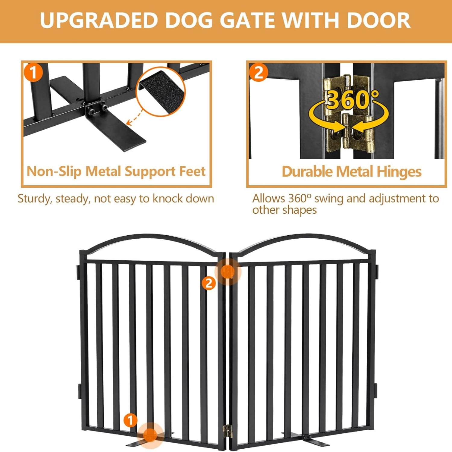 Metal Freestanding Dog Gates, 32'' Height Outdoor Indoor Dog Fences, 48'' Extra Wide Pet Gate, Foldable Puppy Free Standind Tall Pet Gate for Stairs, Hallways, Doorways, Yard (Black 2 Panels)