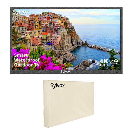 SYLVOX 43 inch Outdoor TV with cover, 1000 Nits 4K LED Partial Sun Waterproof Outdoor TV, Smart TV Support Bluetooth & Wi-Fi (Deck Series)