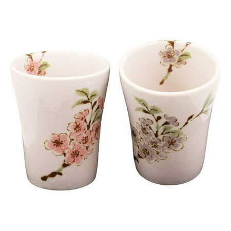 Ebros Made In Japan Vintage Victorian Style Colorful Floral Spring Blossoms Porcelain 10oz Cups With Flared Top Set of 2 For Coffee Tea Drink Cup Asian Fusion Decorative Kitchen Home Gift