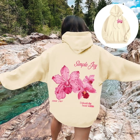 Hoodie for Women Relaxed Fit Warm Hooded Pullover Sweatshirt Butterfly Print Stylish Casual Women Sweatshirt Beige XXL