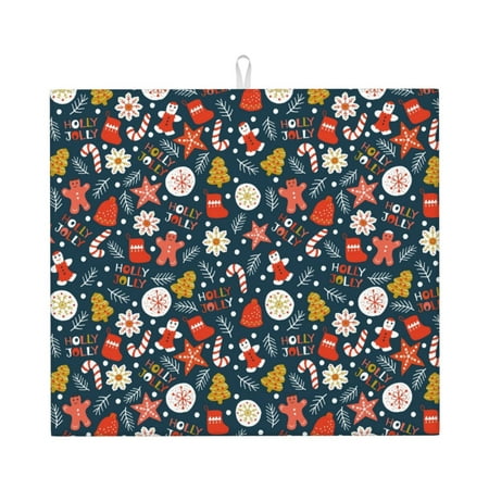 

Xecao Holiday Christmas Cookies Print Dish Drying Mat for Kitchen Counter Absorbent Coffee Bar Mat Dish Drainer Rack Mats Dining Room Decoration