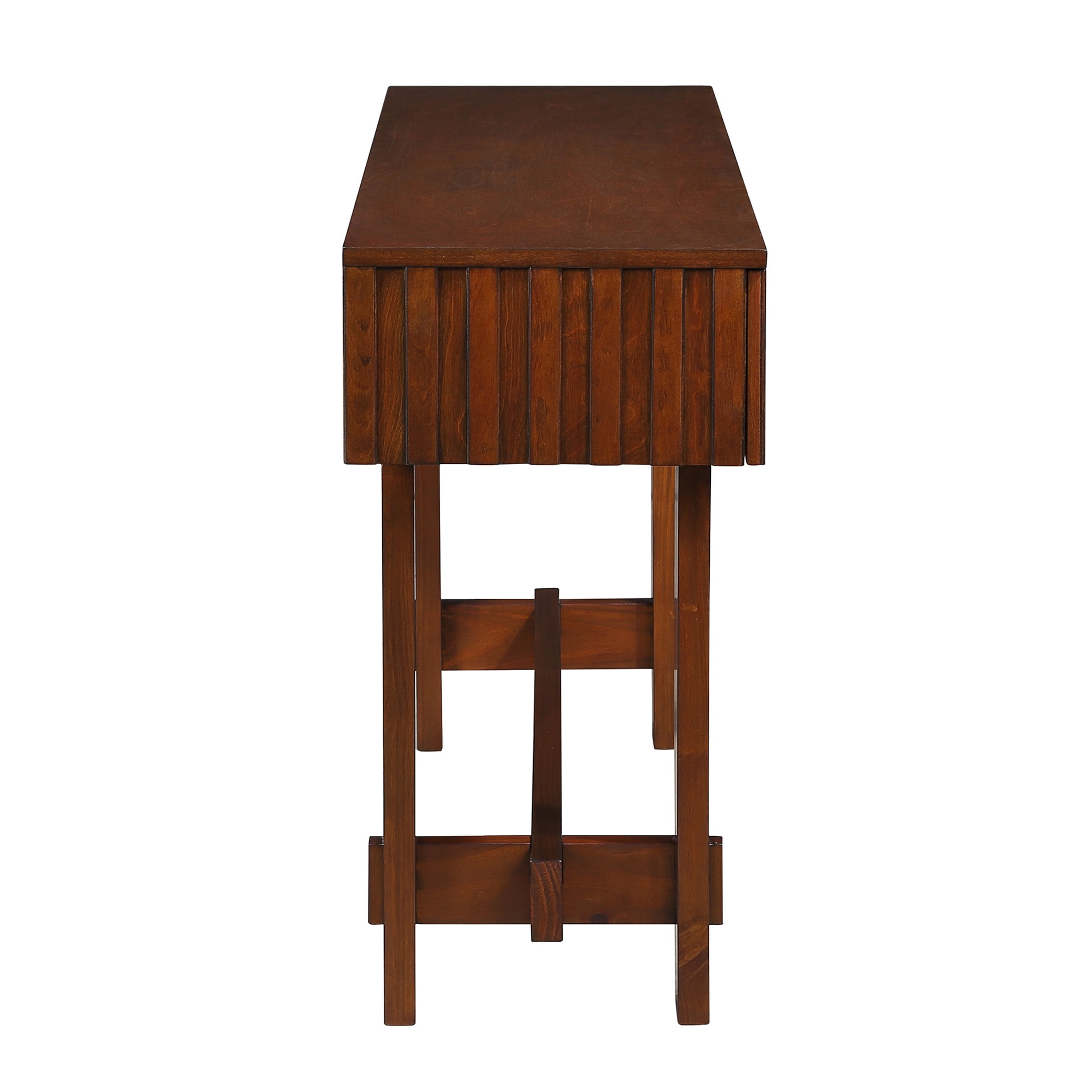 Noble House Ernestine Console Table, Pine Wood Frame with Drawers and Shelf, Half Moon Entryway Table, Cherry