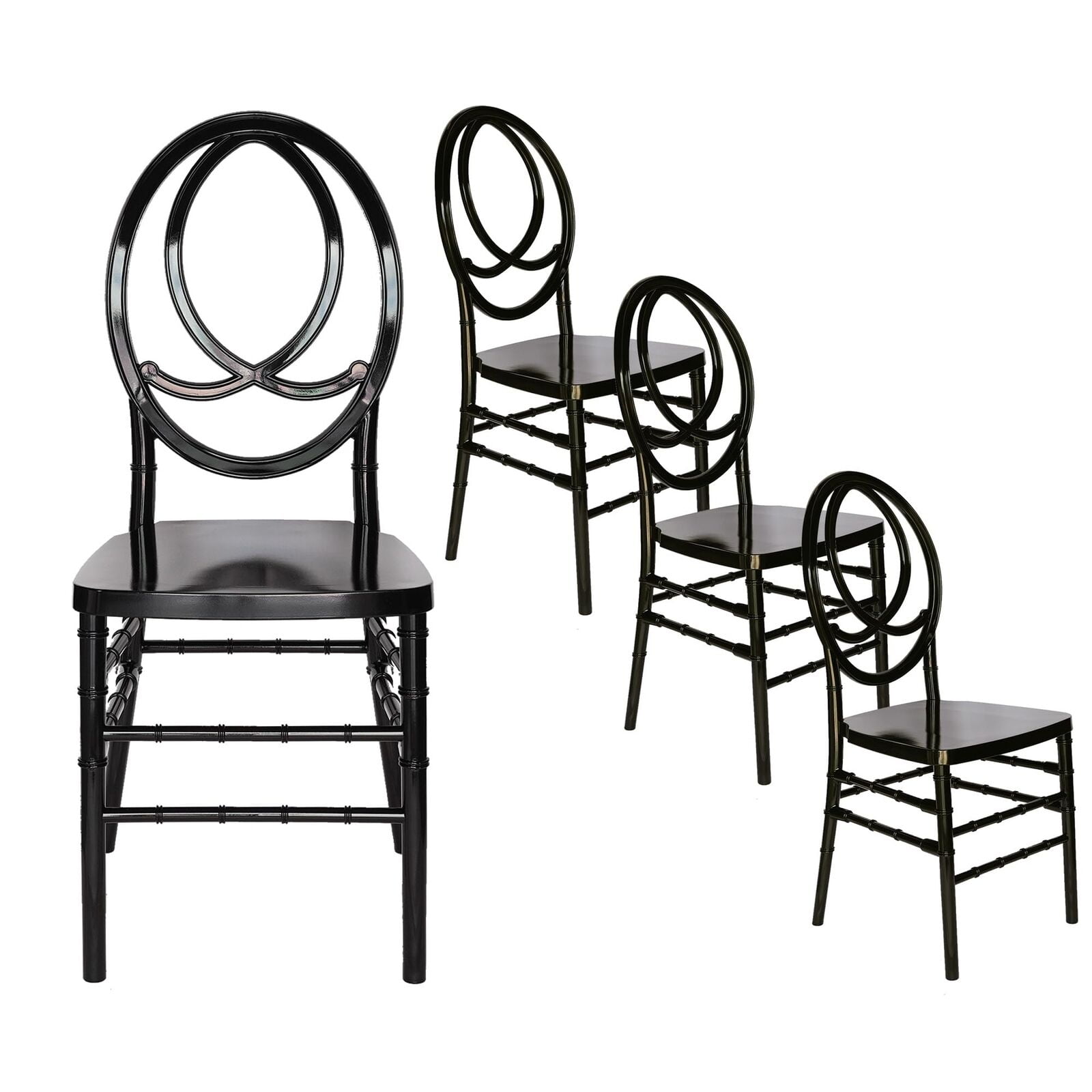 FOH Set of 4 Black Acrylic Chairs, Stackable Elegant Party Event