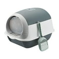 thumbnail image 3 of Enclosed Cat Toilet for Indoor Cats, Hooded Cat with Front Door Kitty Litter Pan Cat Litter Tray Pet for Small Pets Rabbit Grey Color White, 3 of 9