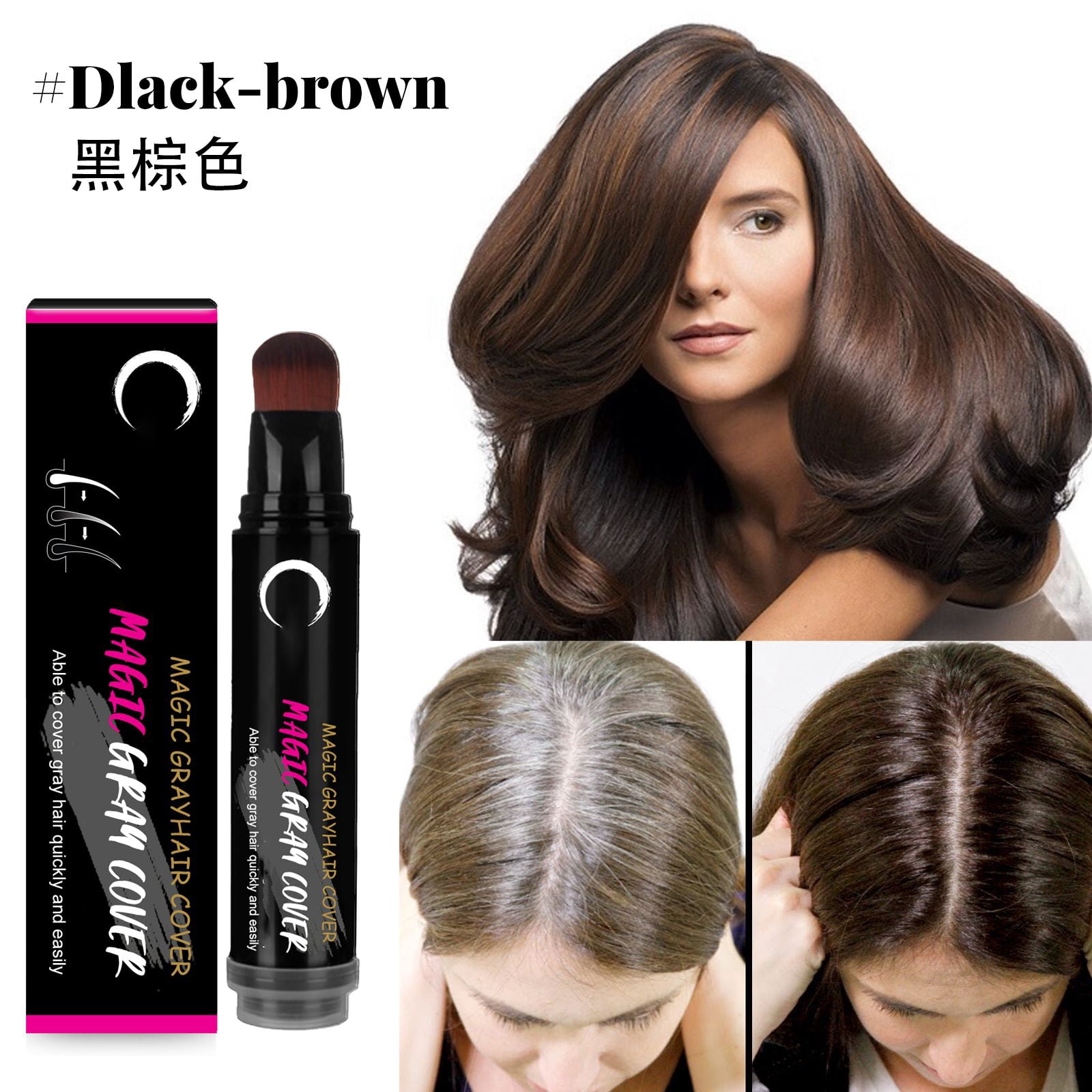 Alvantor Temporary Root Touch Up Hair Color Stick, Root Cover Up for Gray Hair - Water-Resistant, Dark Brown