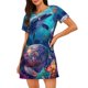 thumbnail image 1 of Fotbe Underwater Turtle Dolphin Octopus Bata de Dormir para Mujer con Estampado, Camisón de Algodón de Manga Corta, Ropa de Dormir Casual, 1 of 6