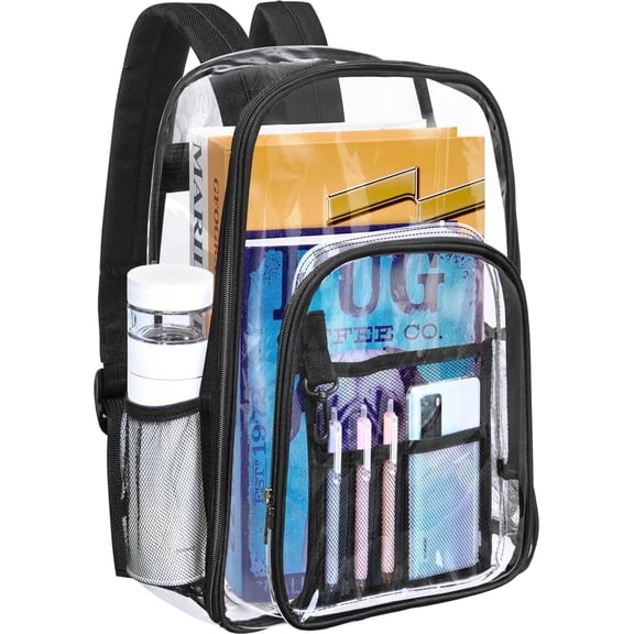 KOITHOT Heavy Duty Clear Backpacks Large Capacity Transparent Waterproof Backpacks for School Stadium College,Black
