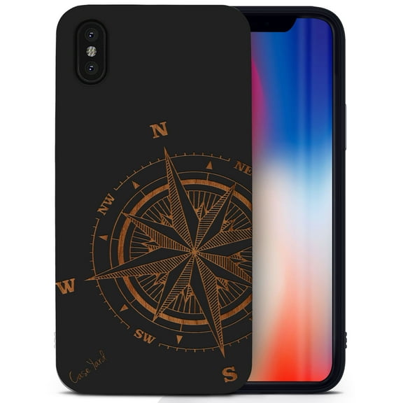 Case Yard Wooden Case for iPhone-XS-Max Soft TPU Silicone cover Slim Fit Shockproof Wood Protective Phone Cover for Girls Boys Men and Women Supports Wireless Charging Compass Rose Design