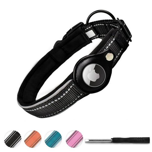 Reflective AirTag Dog Collar,Padded for Apple Air Tag Adjustable Dog Collar with AirTag Holder Case for Heavy Duty Small Medium Large Dogs