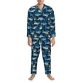 thumbnail image 3 of Balery Cartoon Surfer Sharks Pattern Pajama Sets for Men Long Sleeve 2 Piece Sleepwear Loungewear Sets Soft PJ's with Pockets Long Sleeve Comfy Pj Sets-Large, 3 of 7