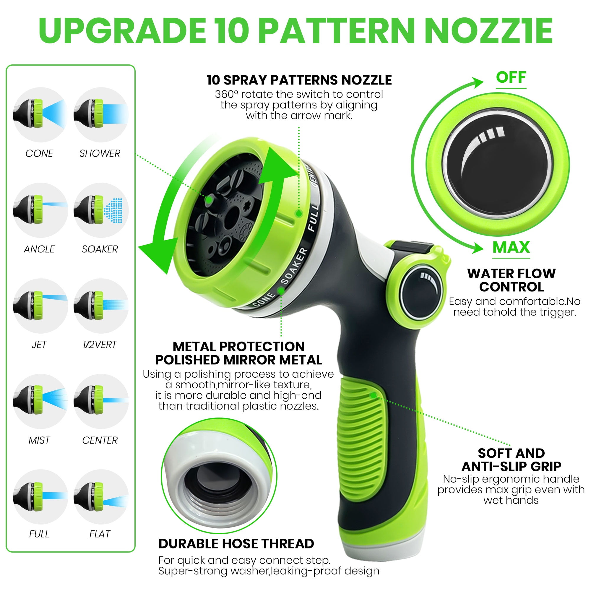 GVDV Garden Hose, 3/4" x 100ft Water Hose with 10 Function Spray Nozzle, Light Weight, 375Psi
