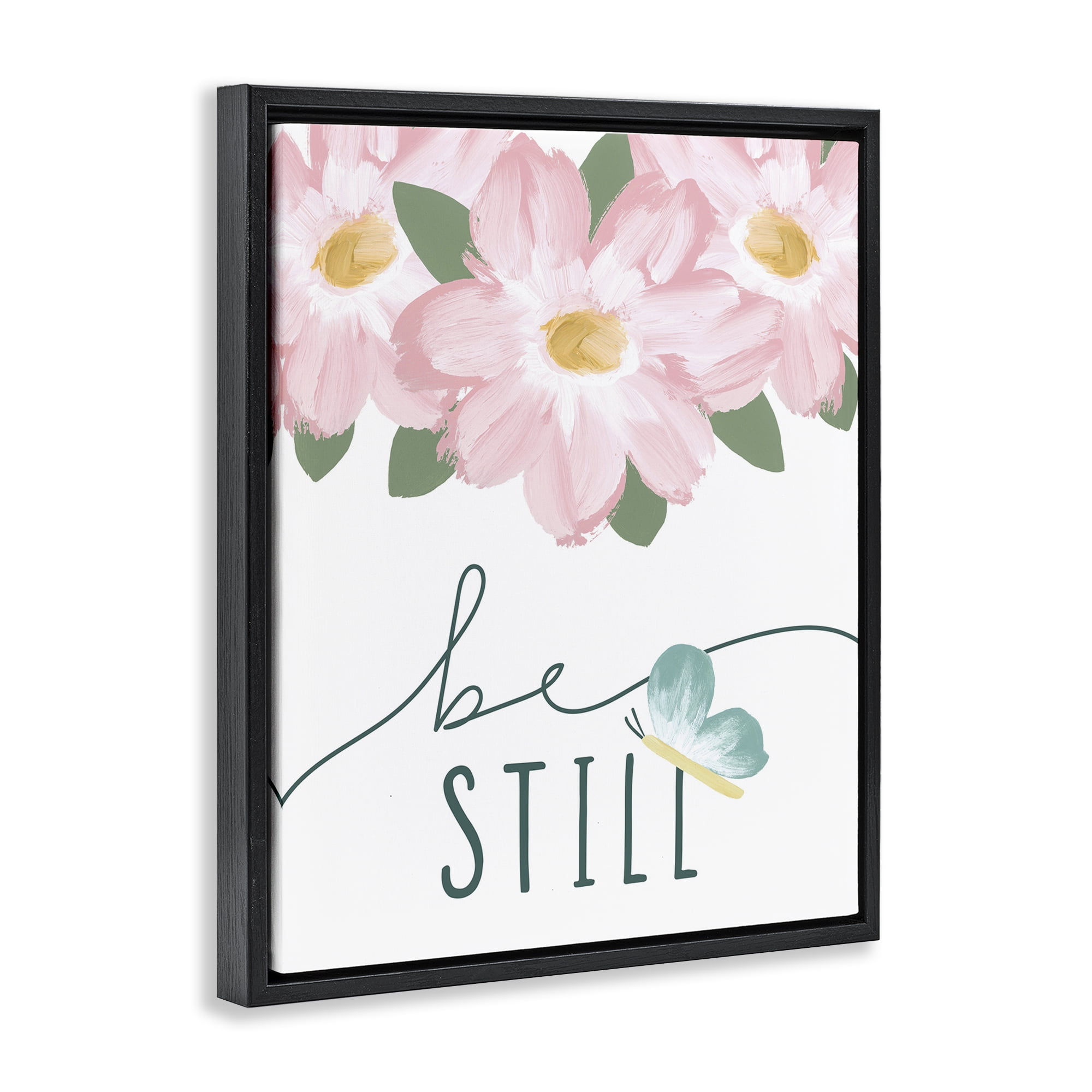 Stupell Industries Be Still with Florals Religious Painting Black Floater Framed Art Print Wall Art, 25 x 31