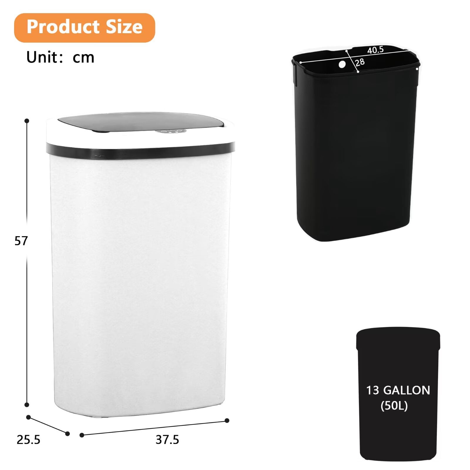 YRLLENSDAN,Kitchen Trash Cans 13 Gallon,Kitchen Garbage Can with Lid,Automatic Trash Cans Touchless,Simple Human Trash Can,White,3 Pack