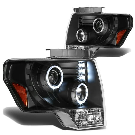 Angel Eye Halo Projector Headlamps - For 2009 to 2014 Ford F-150 Dual Angel Eyes Halo Projector Headlight Black Housing Amber Corner Headlamp 10 11 12 13 Left+Right
