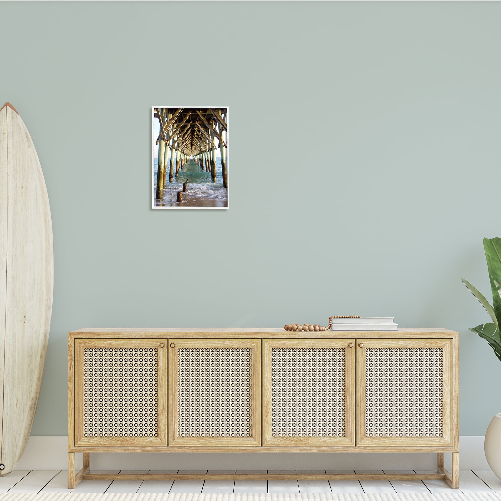 Stupell Indtries Weathered Beach Pilons Ocean Waves Under Tall Dock,16 x 20,Design by Jairo Rodriguez