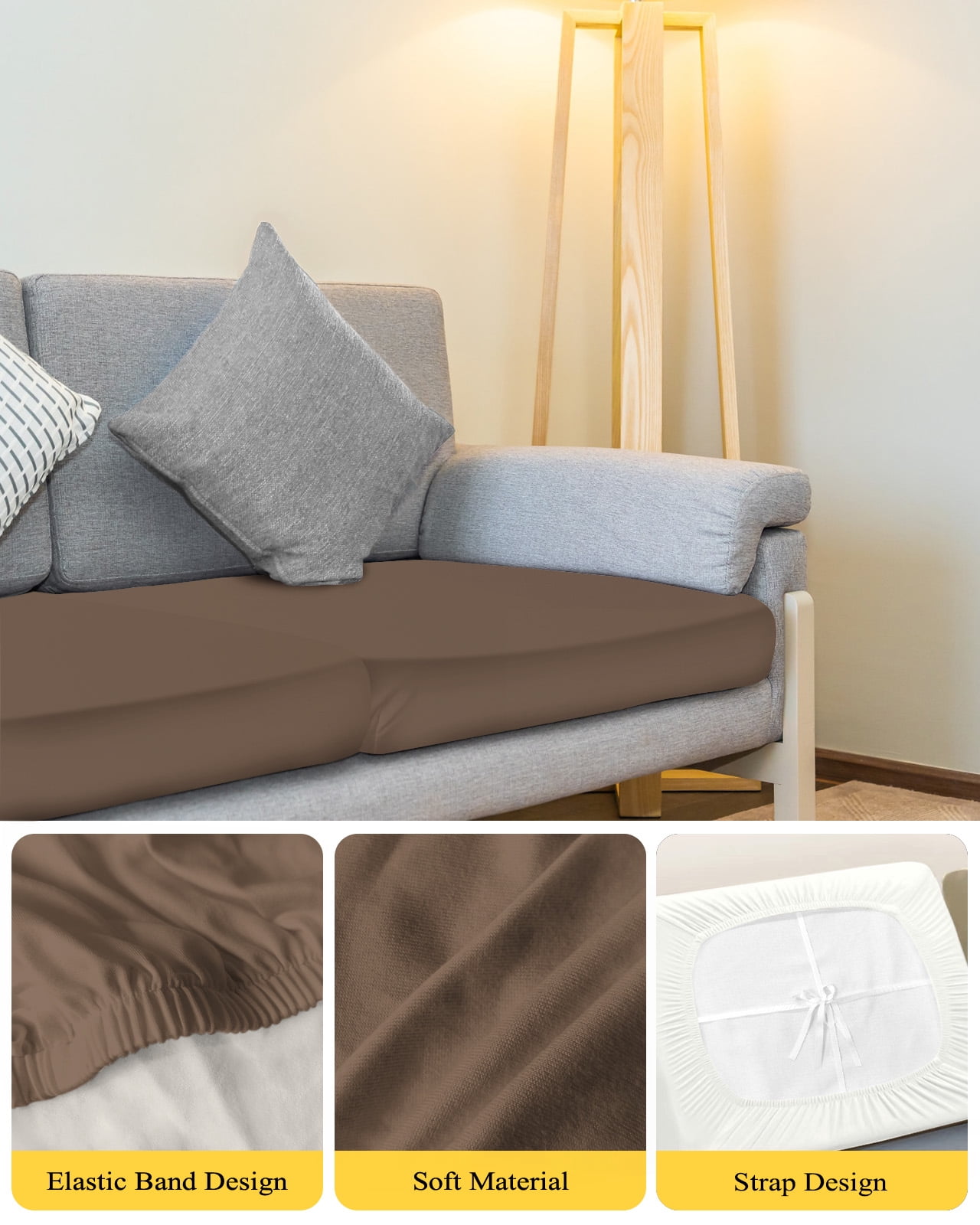 Pure Brown Couch Cushion Covers Stretch, Washable Sofa Seat Covers Individual Seat Cushion Sofa Slipcovers Simple Solid Color Couch Cover Furniture Protector S-1PCS