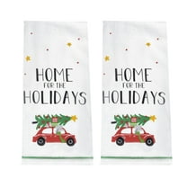 Winter Wonder Lane Kitchen Towels, Christmas Tree, Red Car and Dog Print, 16x26, Multicolor
