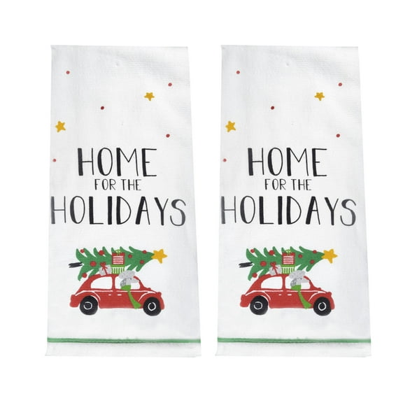 Winter Wonder Lane Kitchen Towels, Christmas Tree, Red Car and Dog Print, 16x26, Multicolor
