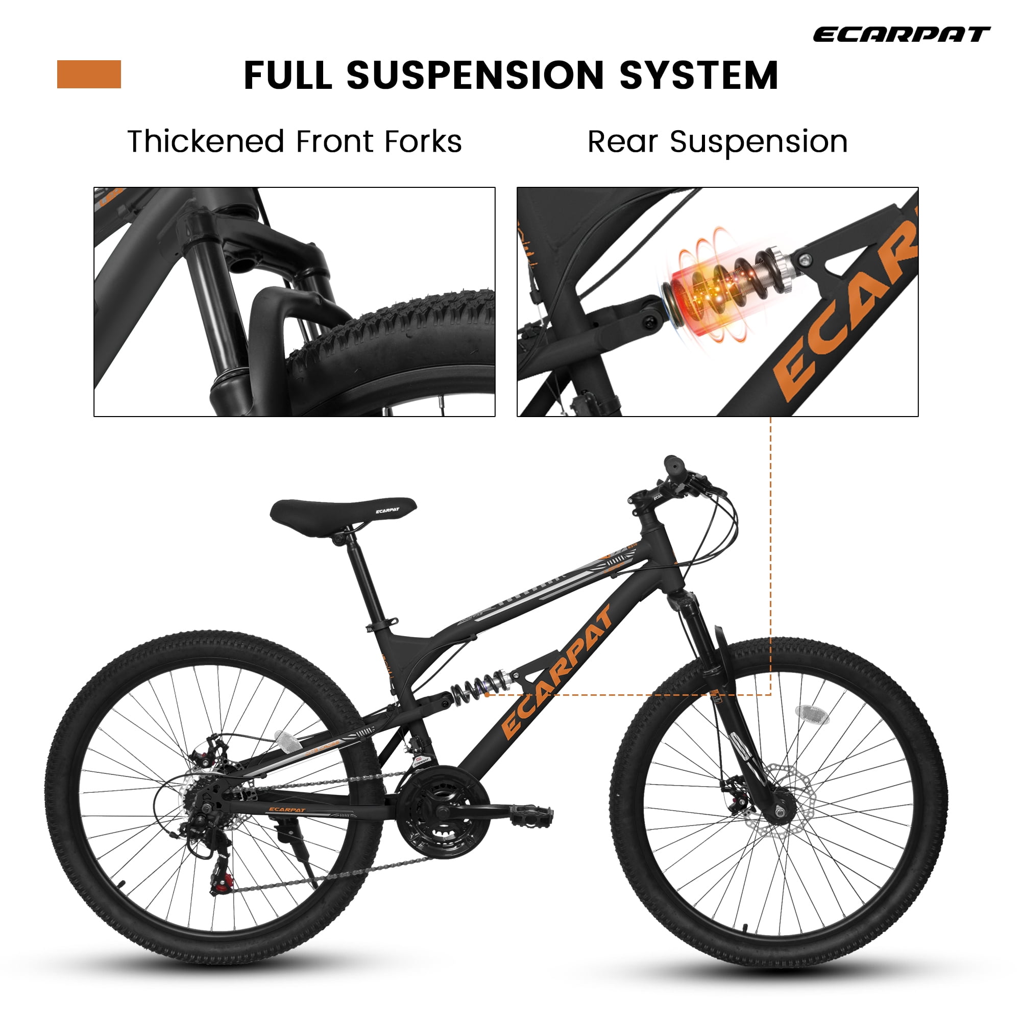 26 Inch Mountain Bike, Dual Full Suspension 21-Speed Disc Brakes Thumb Shifter, Carbon Steel Frame Mountain Bike, Mens Womens Trail Commuter City Bicycles